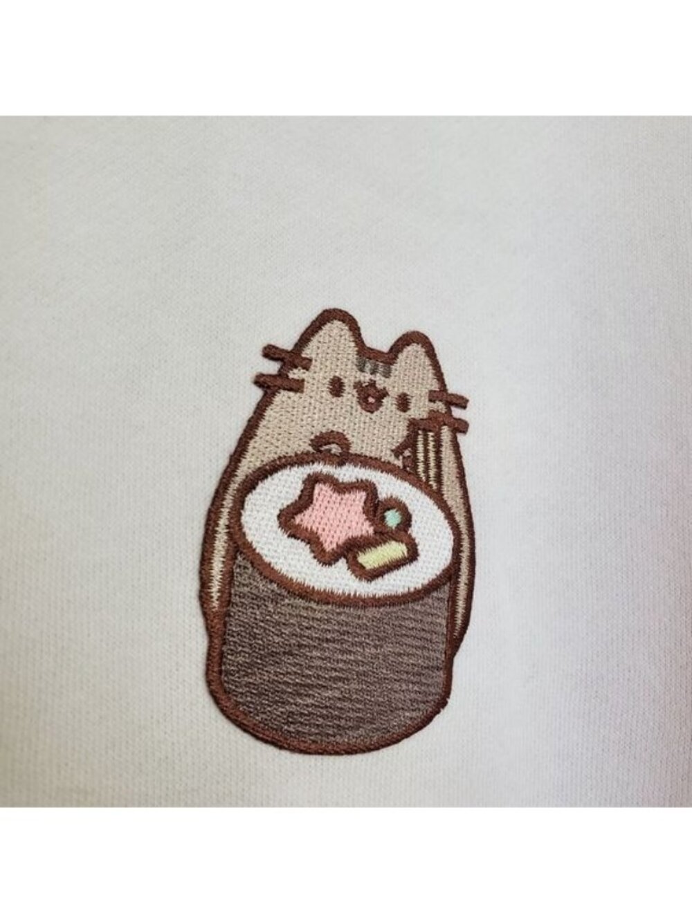Pusheen sushi cat colorblock crew neck pink and white sweatshirt - Picture 3 of 11